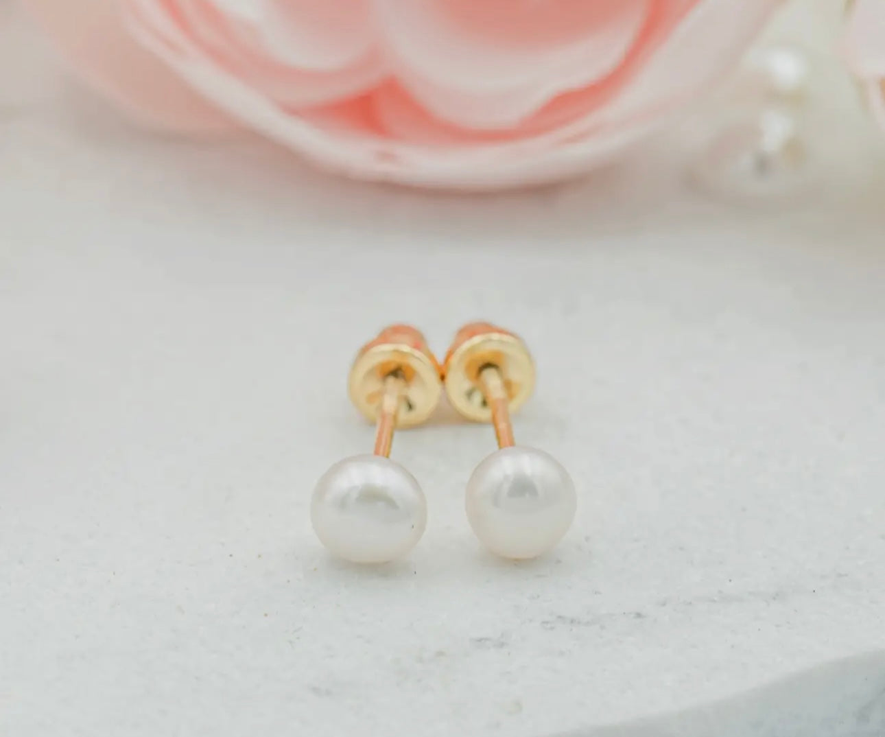 14K Gold Plated Pearl Stud Earrings