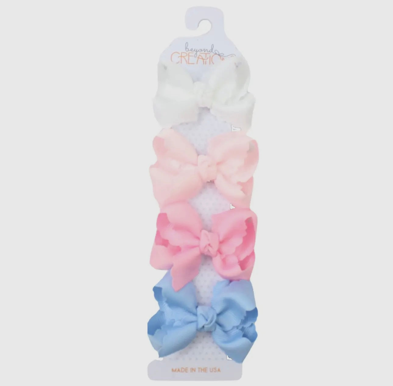 4 Pack - 3” Small Scalloped Edge Bow on Snap Clip Pastel Pack