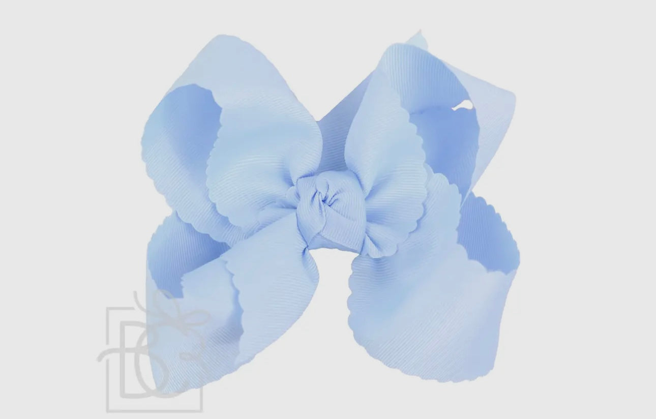 5.5” Scalloped Edge Bow on Clip- Light Blue
