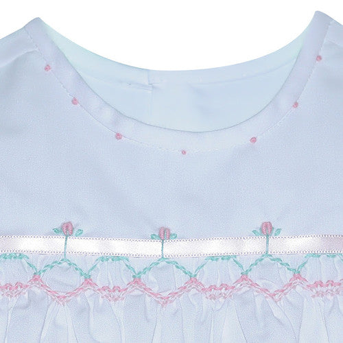 Francis Ribbon Bubble- White w/ Pink & Blue Smocking