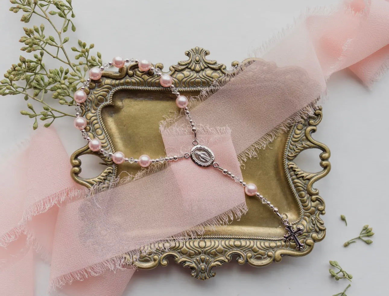 Sterling Silver Baby Girl Rosary Baptism Beads