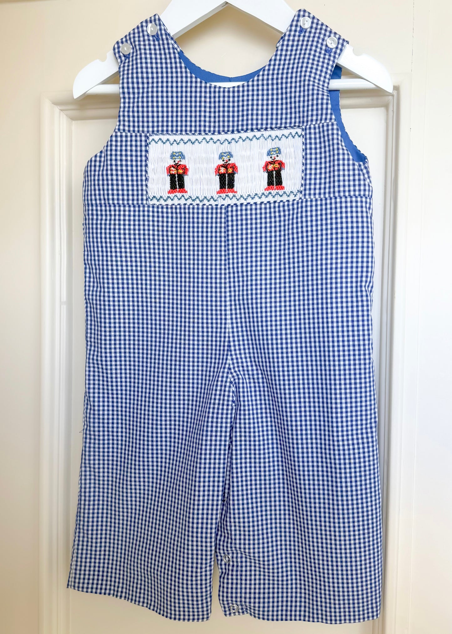 Nutcracker Trio Royal Blue Gingham Smocked Reversible Longall