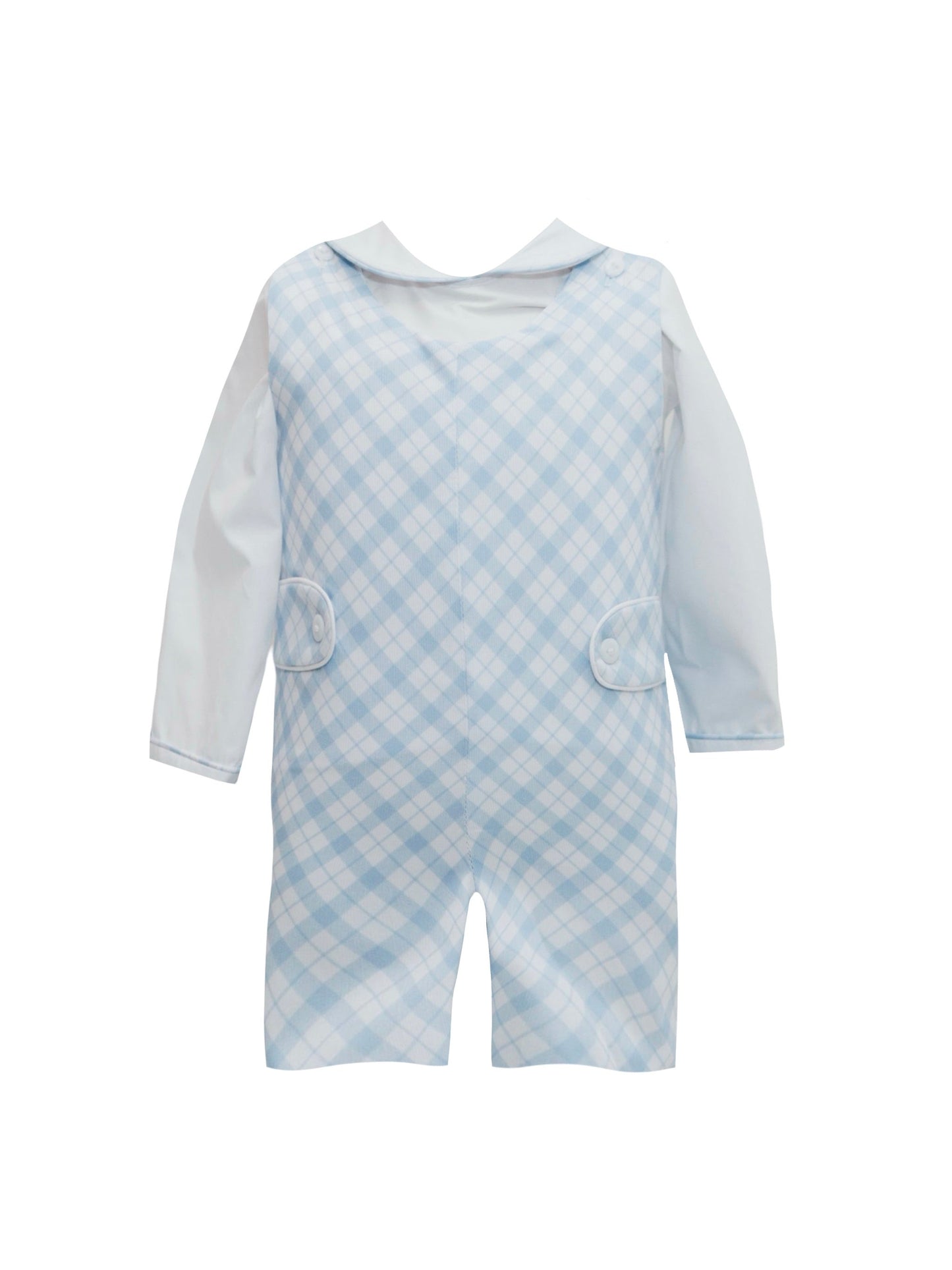 Blue Plaid Jon Jon w/ Long Sleeve