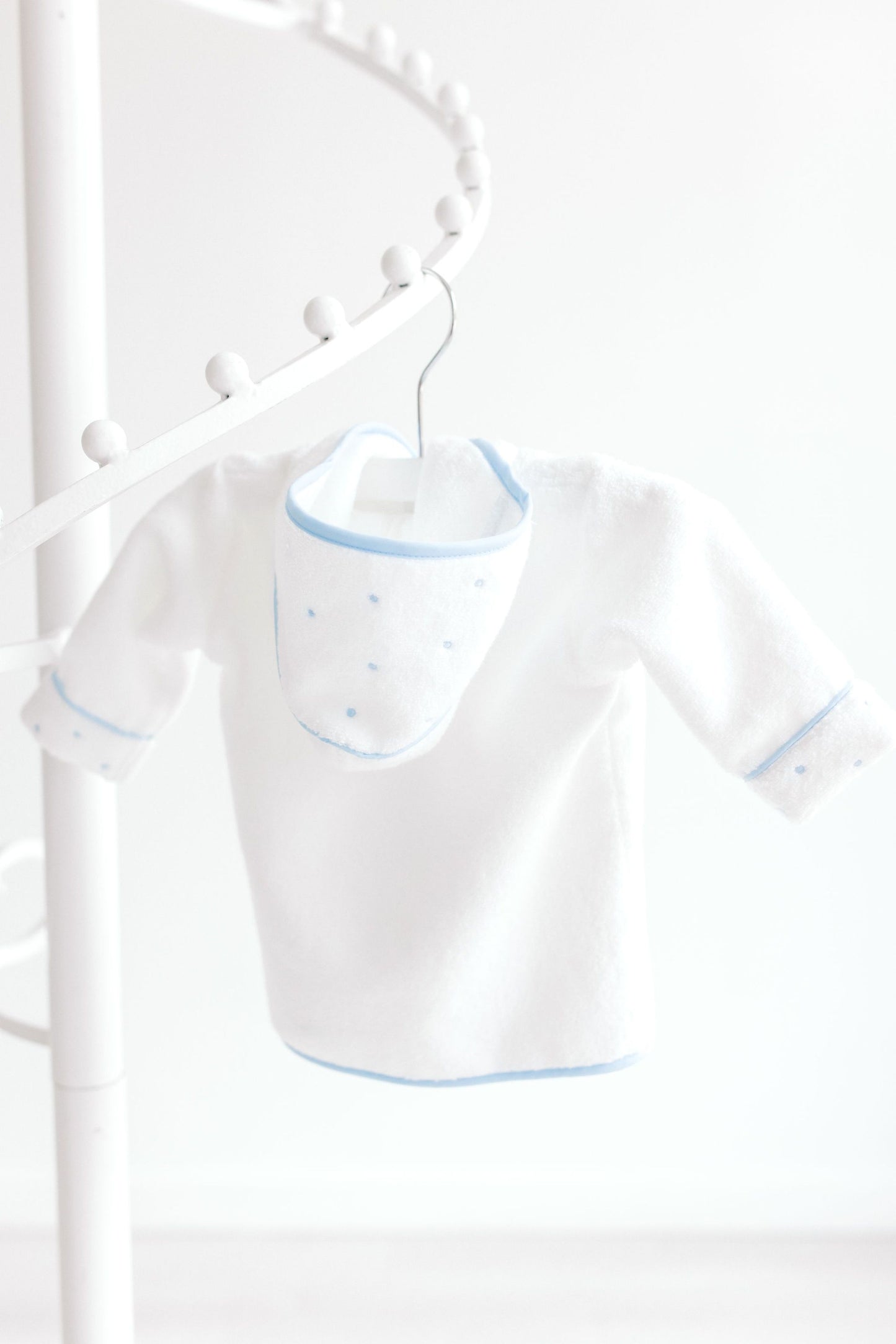 Baby Bathrobe- White w/ Blue Dots