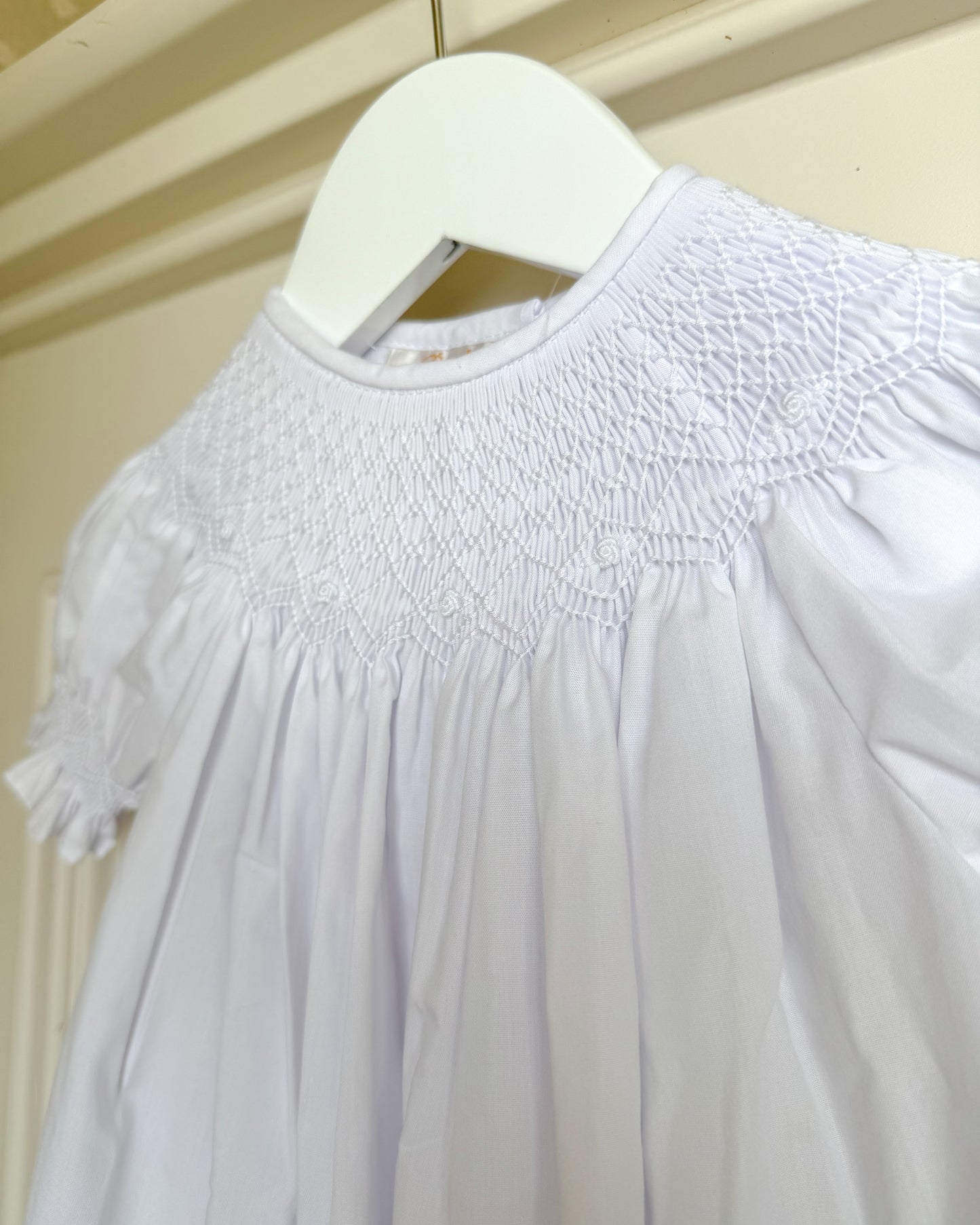 Rosalie Smocked Bishop Dress- White