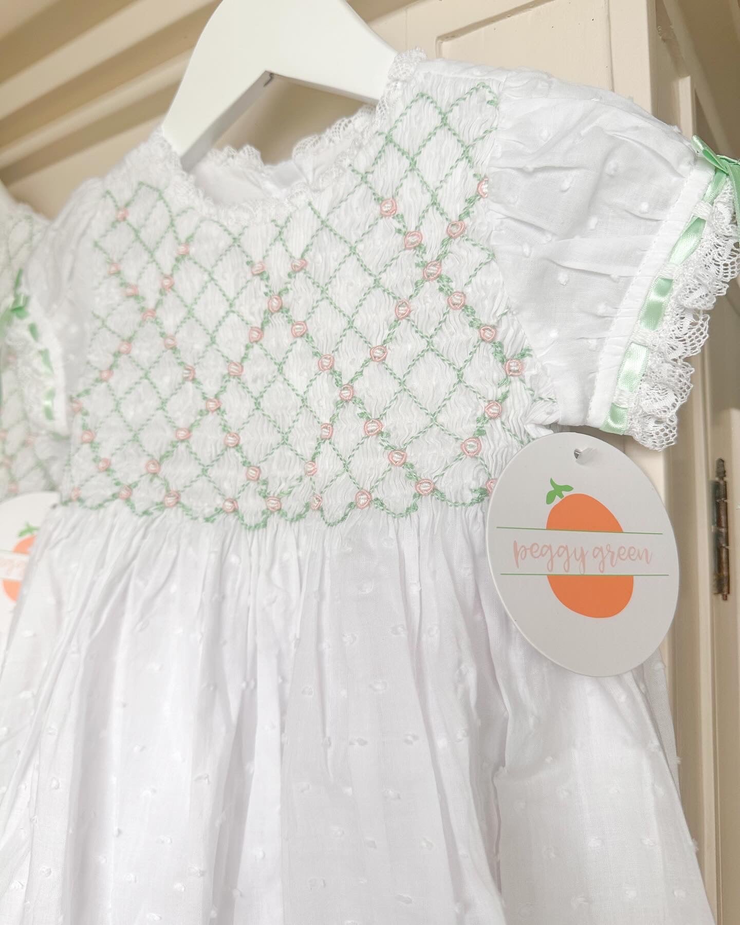 Mint & Light Pink Heirloom Smocked Bubble