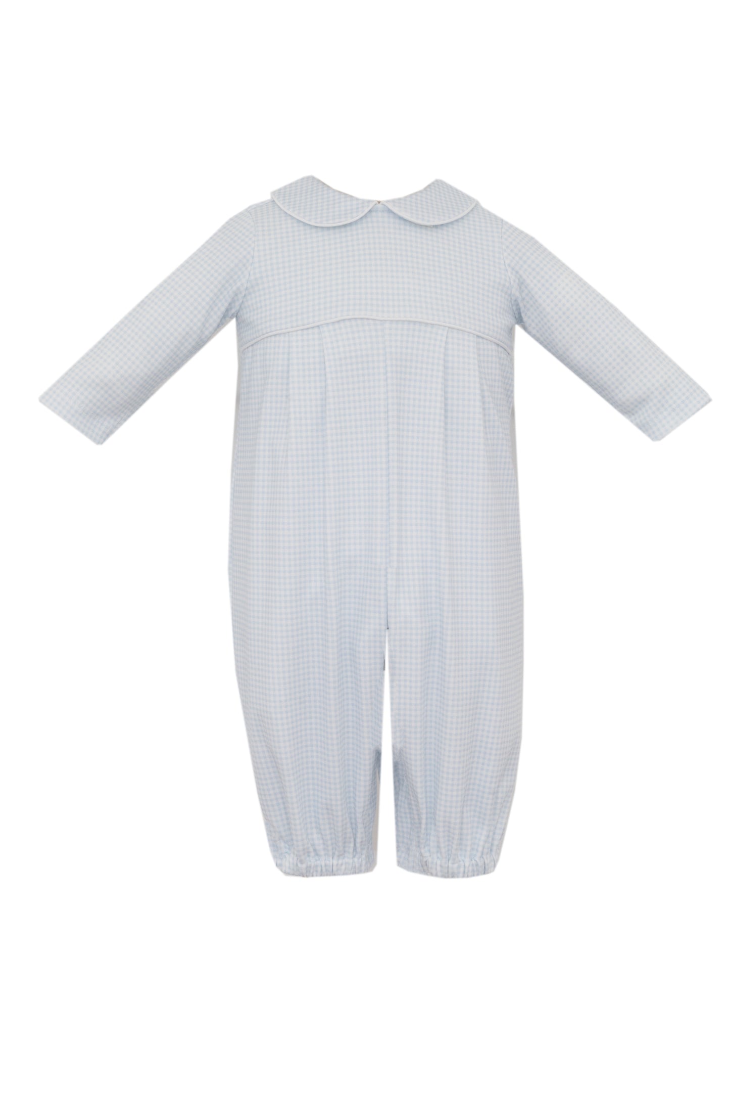 Boys Light Blue Gingham Knit Long Romper