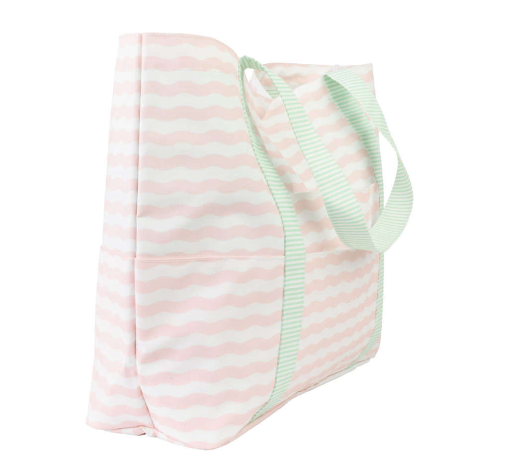 Beach Tote- Pink Wave w/ Green Trim