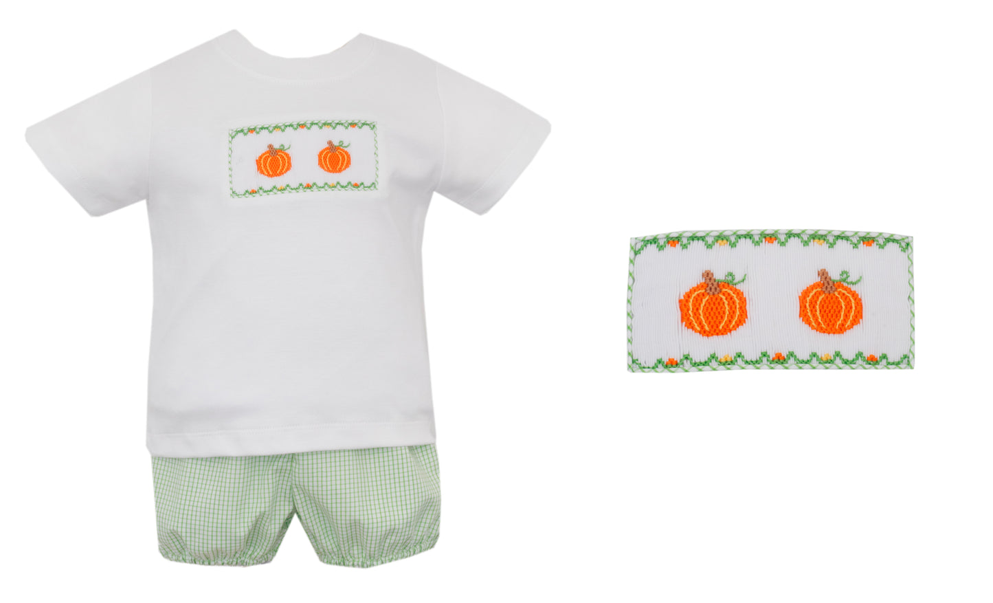 Boys Light Green Smocked Pumpkin Diaper Set