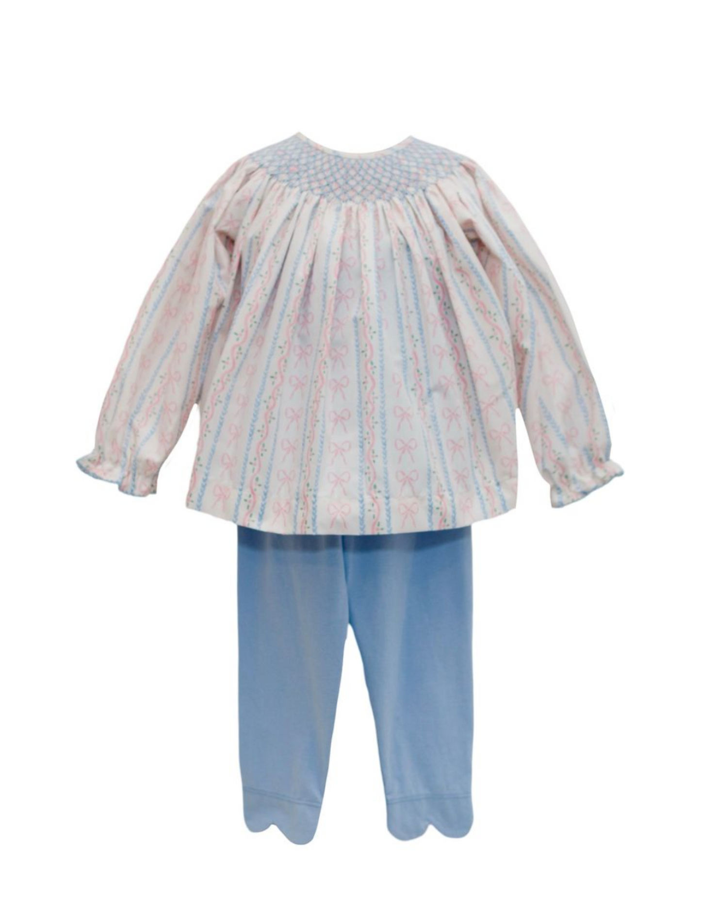 Floral Stripe & Bows Long Sleeve Smocked Bishop Legging Set