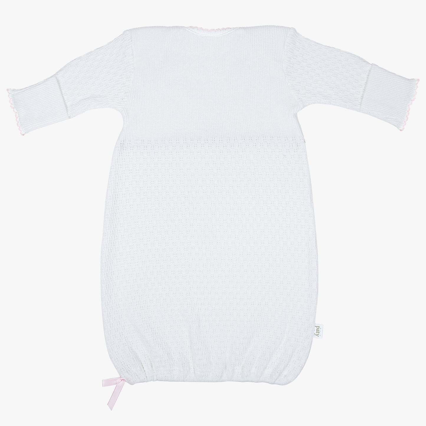 Long Sleeve White Knit Gown w/ Pink Eyelet