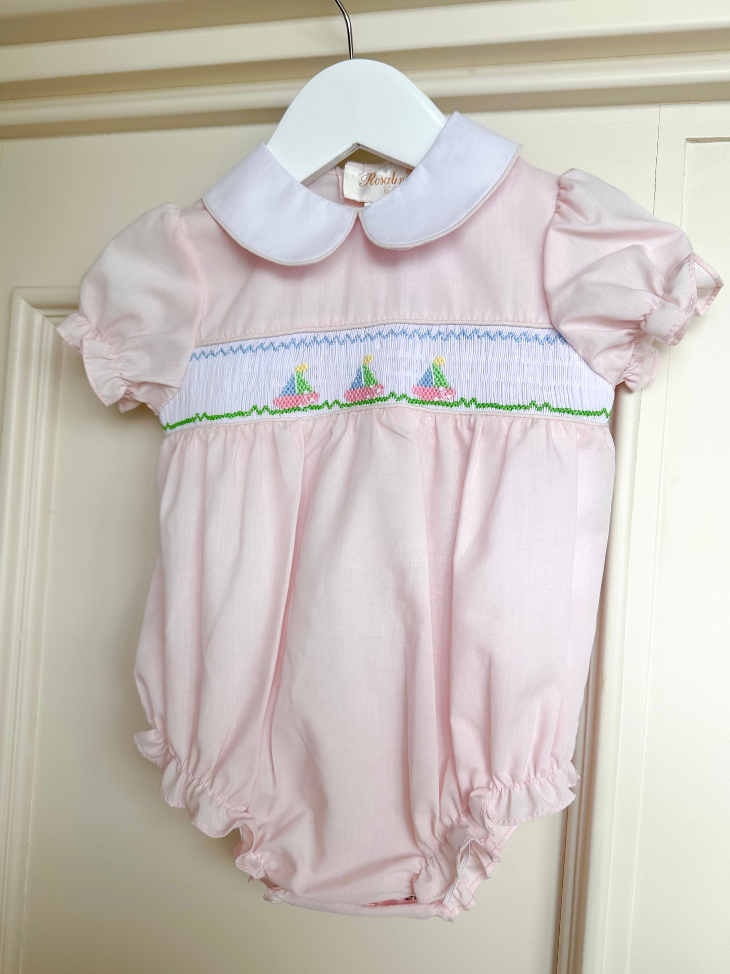 Girls Smocked Sailboat Bubble- Light Pink
