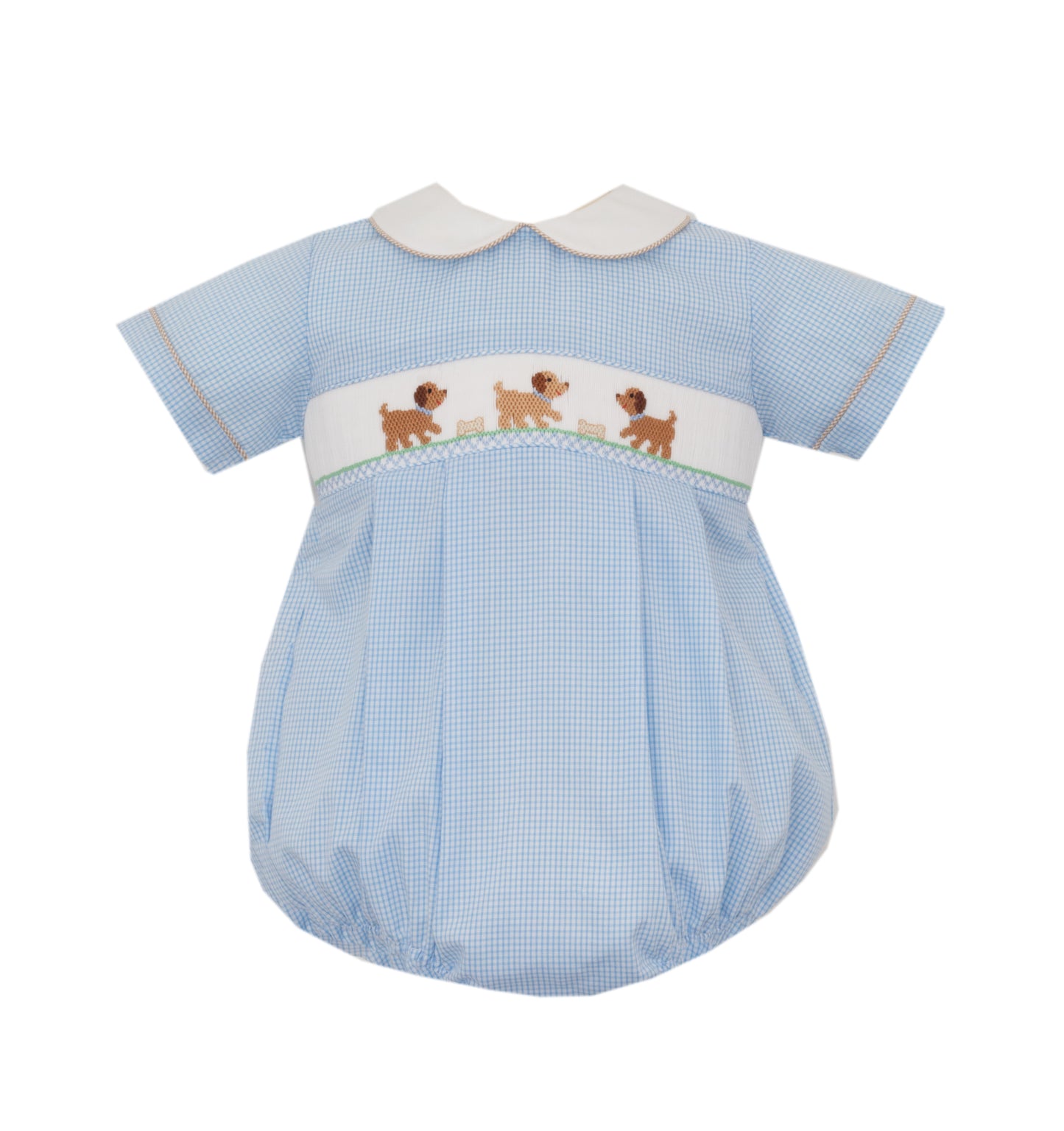 Boys Light Blue Smocked Puppies Bubble