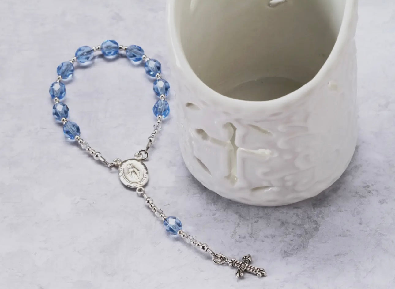 Sterling Silver Baby Boy Rosary Baptism Beads