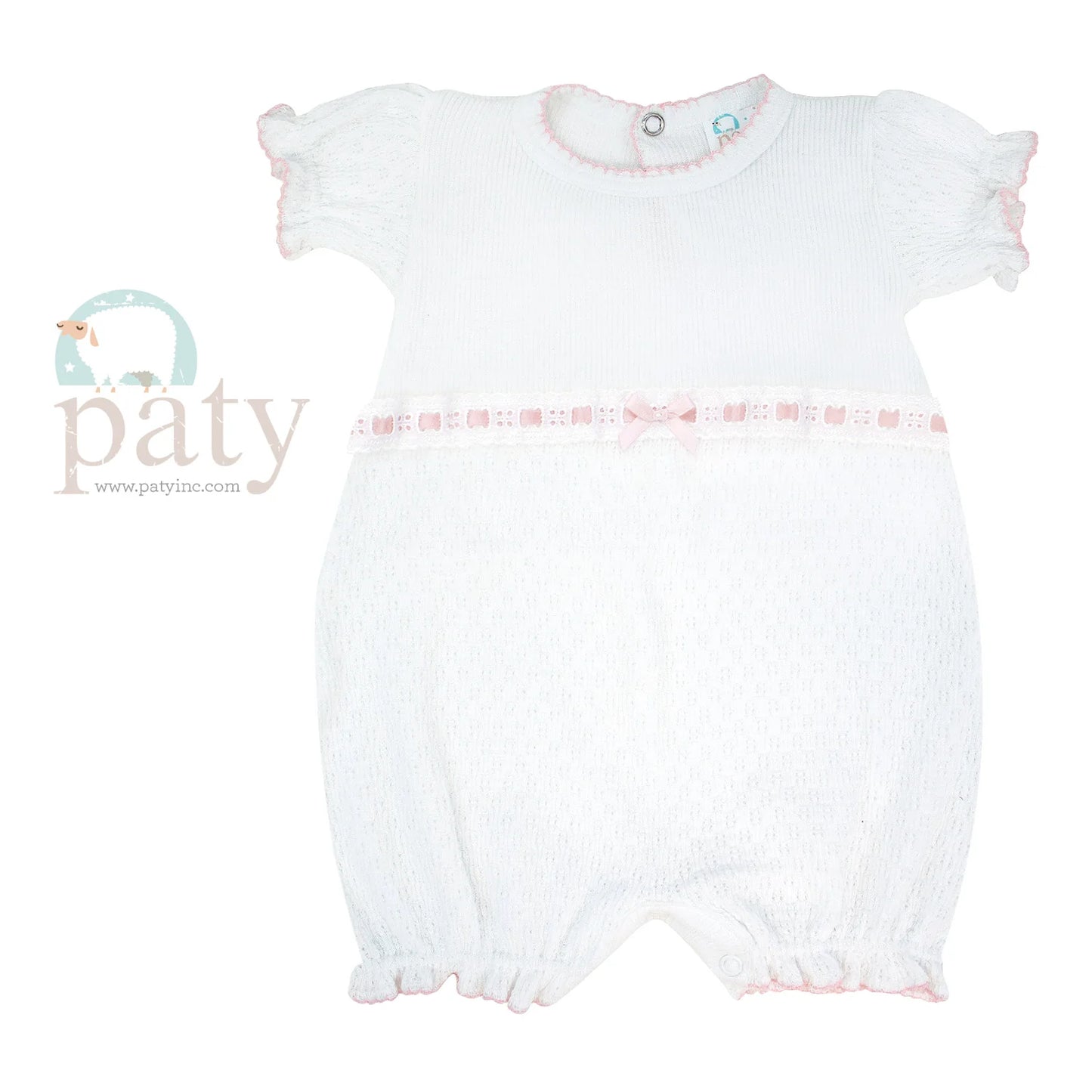 White Knit Bubble w/ Pink Eyelet Trim