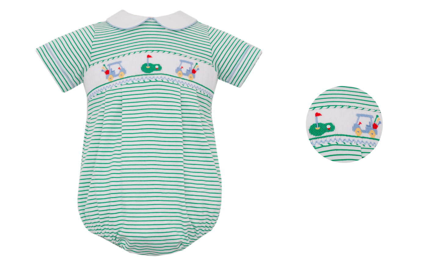 Boy’s Golf Smocked Bubble- Green Stripe