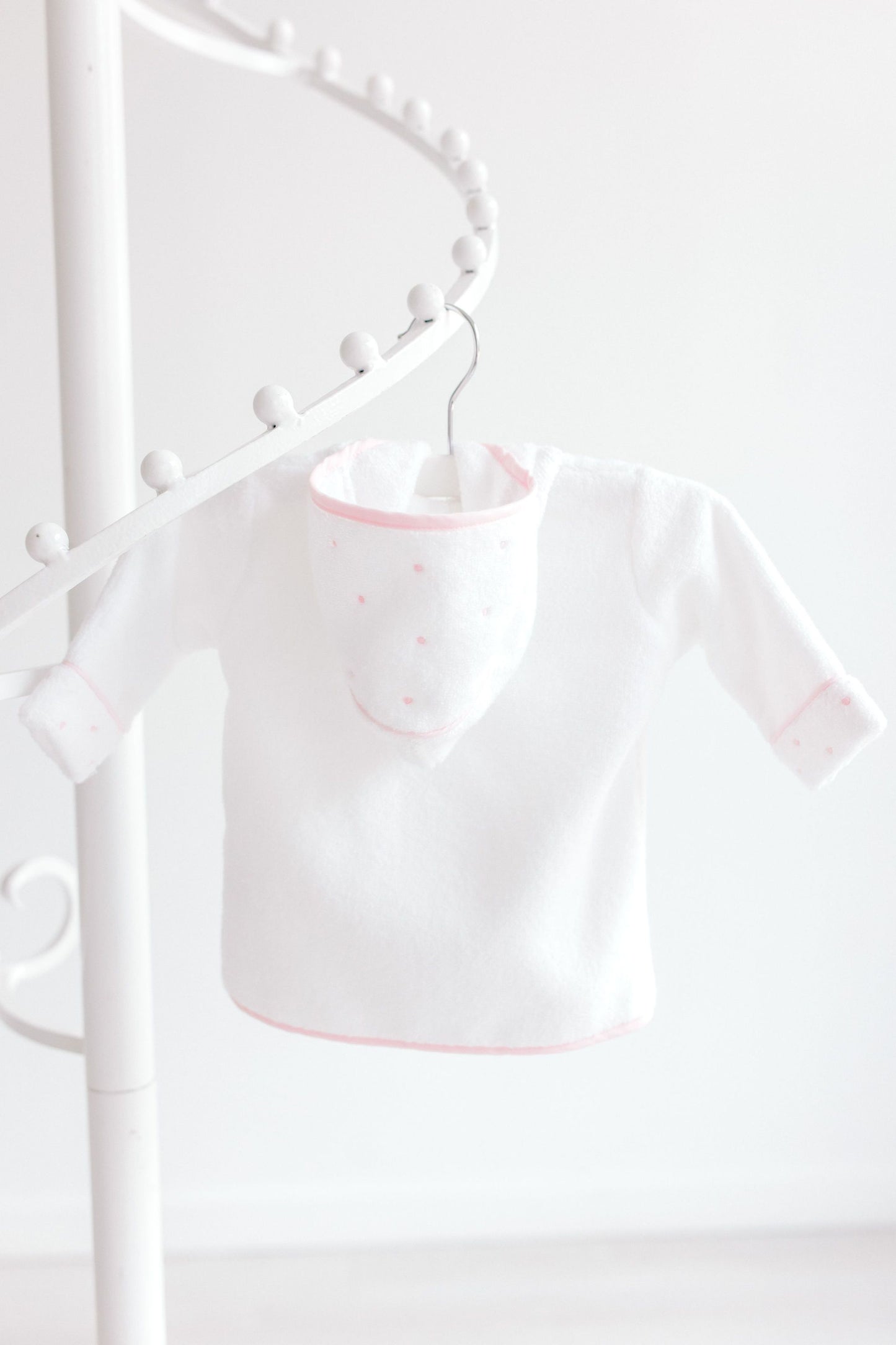 Baby Bathrobe- White w/ Pink Dots