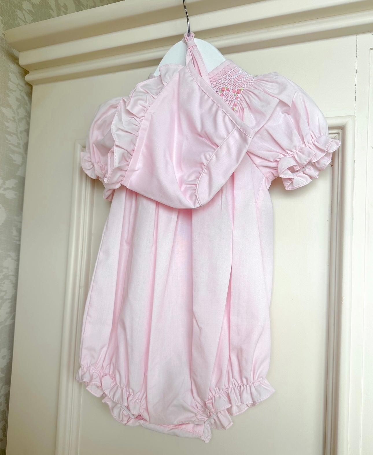 Light Pink Hand-Smocked Bubble w/ Included Bonnet