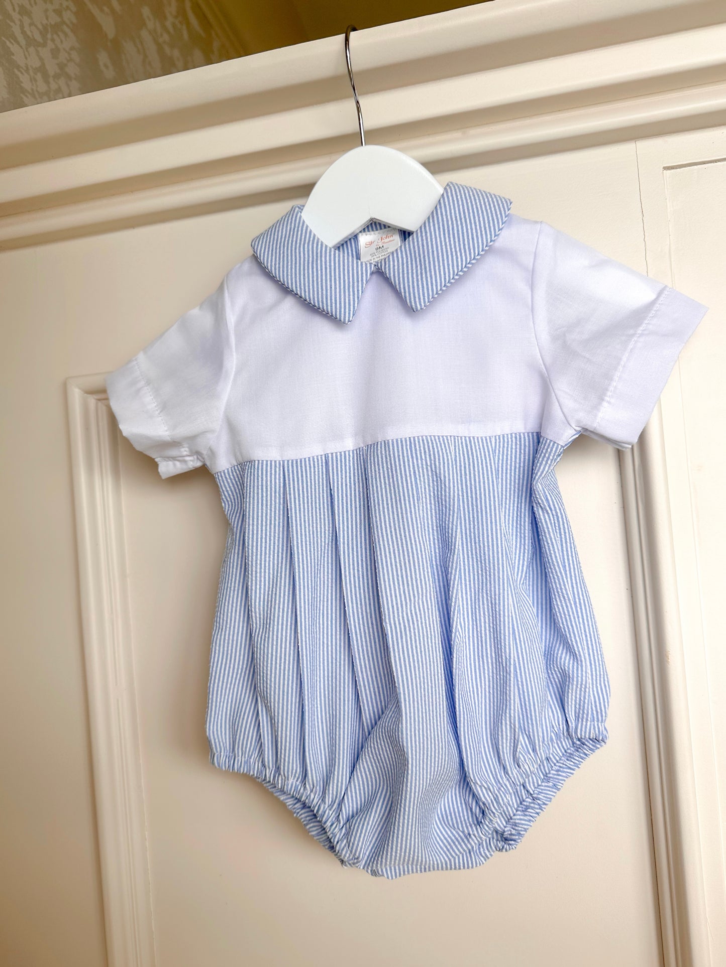 Boys Blue Seersucker Pleated Bubble