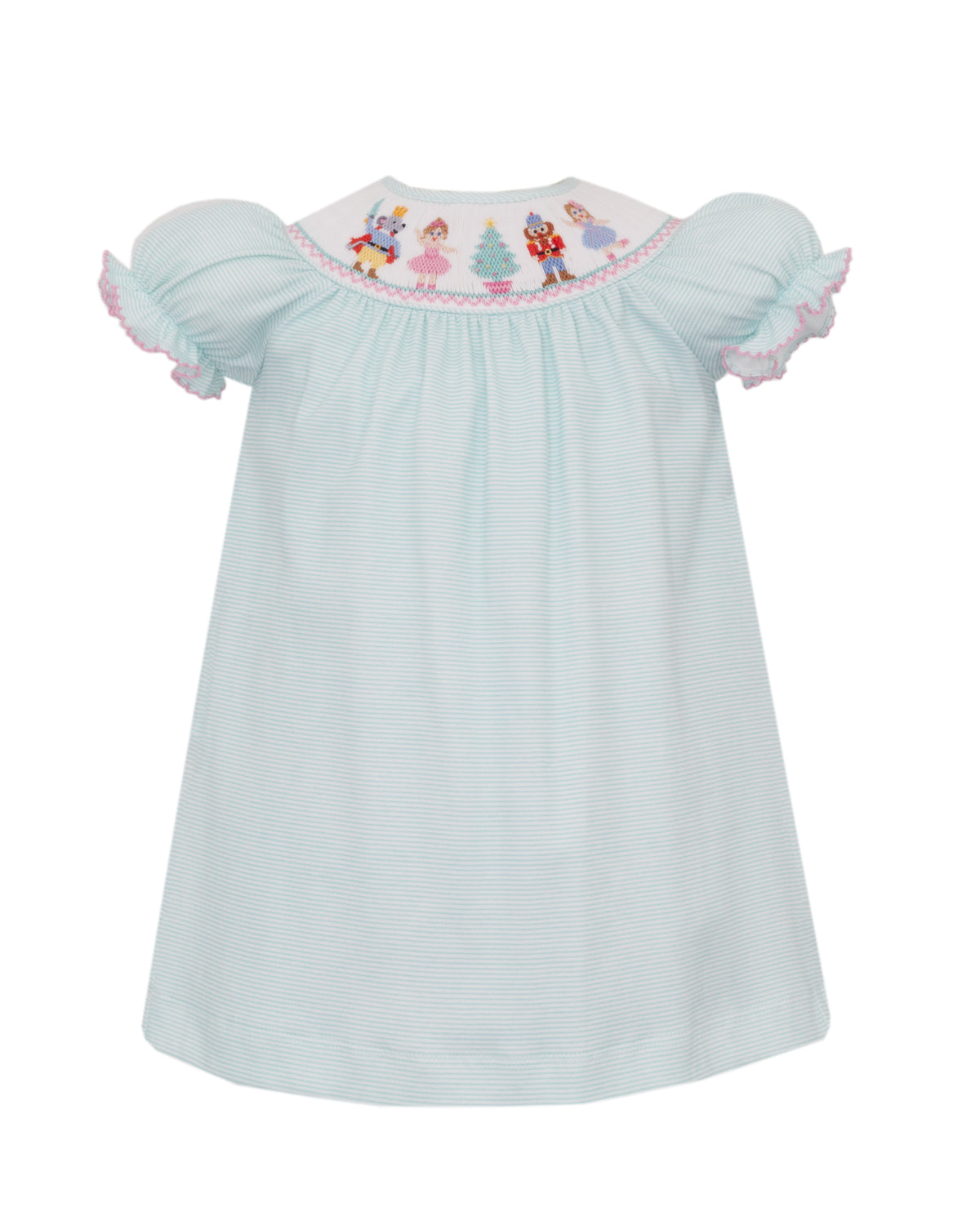 Aqua Knit Nutcracker Smocked Bishop Dress