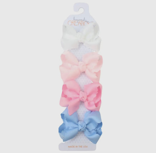 4 Pack - 3” Small Scalloped Edge Bow on Snap Clip Pastel Pack