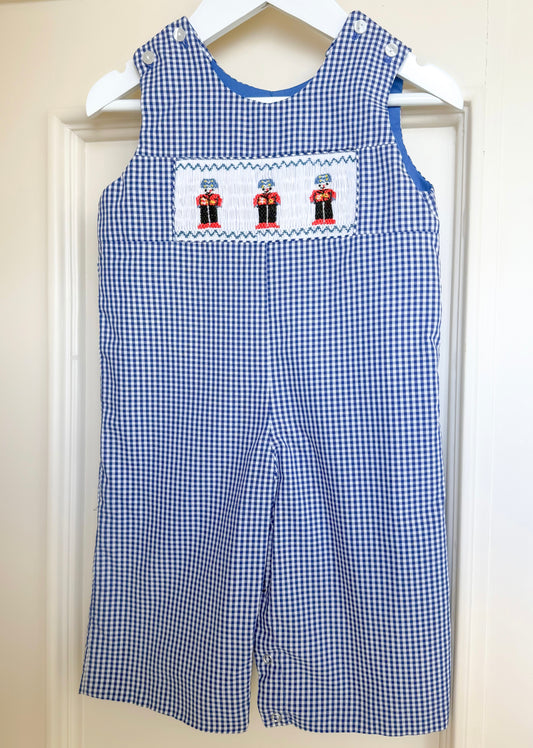 Nutcracker Trio Royal Blue Gingham Smocked Reversible Longall