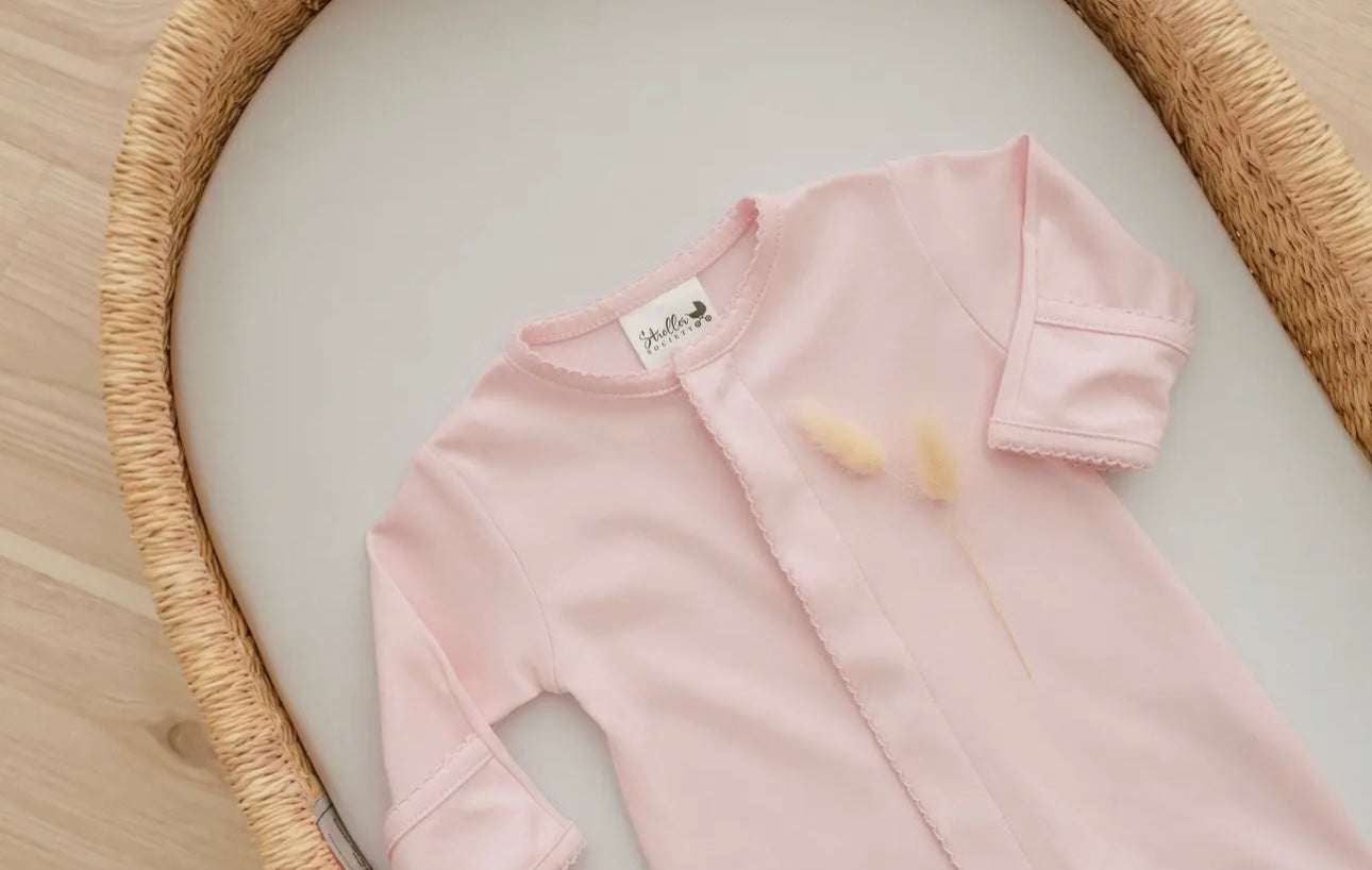Pima Cotton Convertible Baby Gown/Jumpsuit - Baby Pink