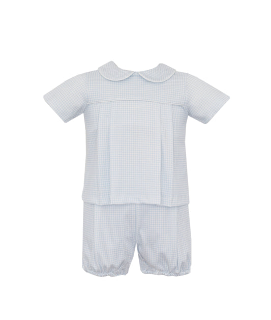 Boys Light Blue Gingham Knit Diaper Set