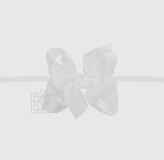 1/4” Pantyhose Headband w/ 4.5” Satin Bow - White