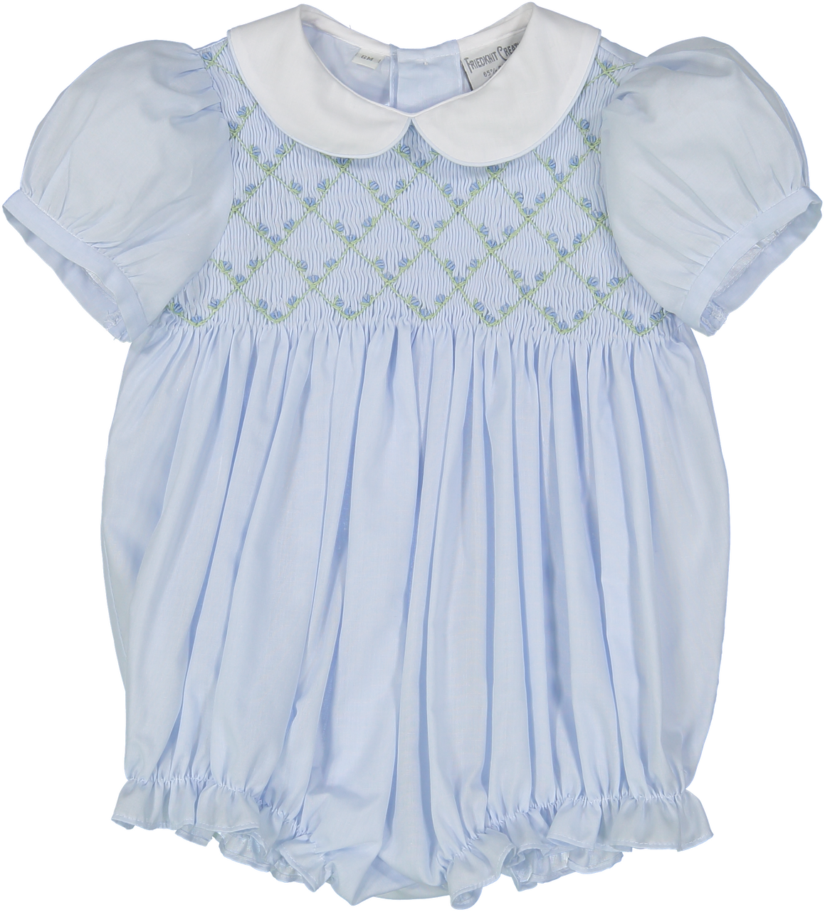 Diamond Smocked Rosebud Bubble- Light Blue
