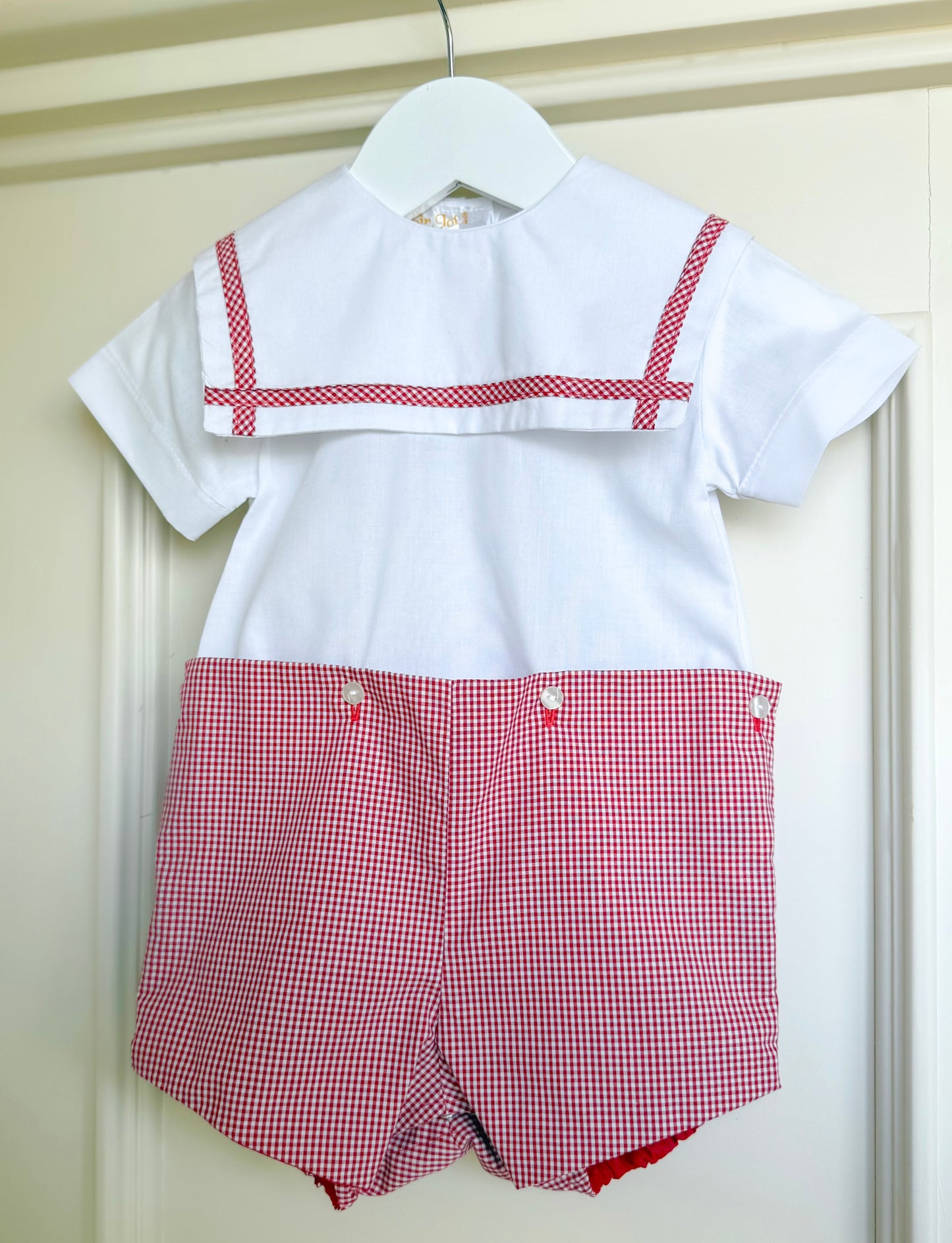 Classic Short Sleeve Boys Romper- Red Gingham
