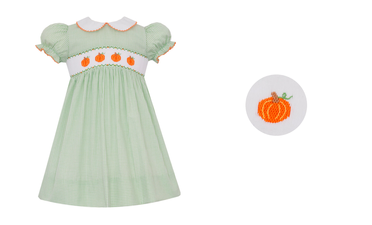 Girls Light Green Smocked Pumpkin Dress