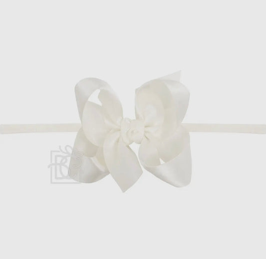 1/4” Pantyhose Headband w/ 4.5” Satin Bow - Antique White
