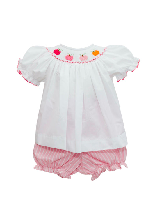 Pink Stripe Hand-Smocked Pumpkin Bloomer Set