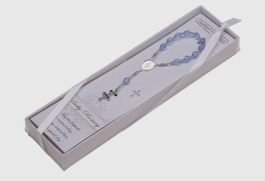 Sterling Silver Baby Boy Rosary Baptism Beads