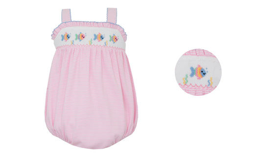 Girls Smocked Baby Fish Sunbubble- Pink Stripe