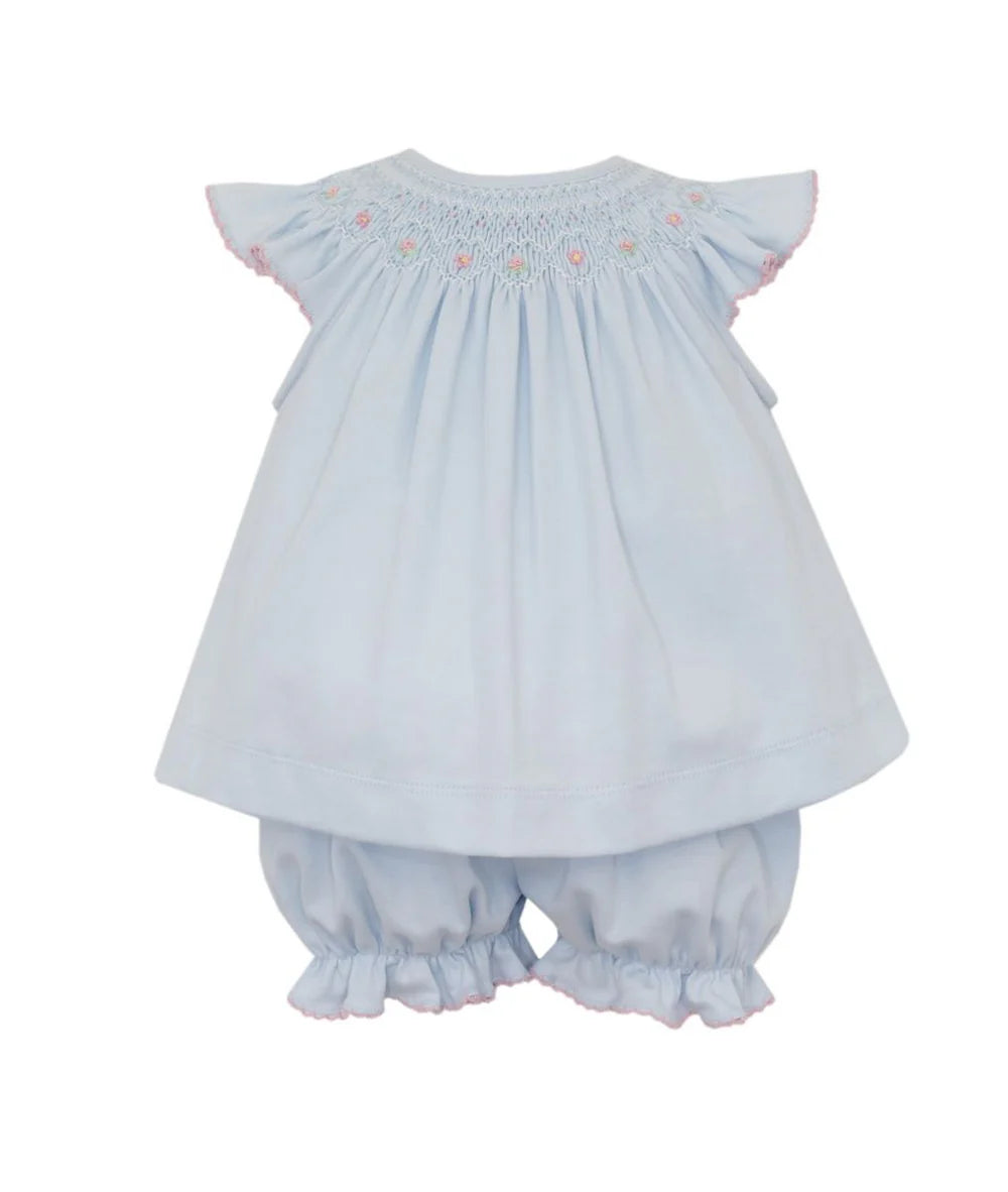 Light Blue Knit Bishop Smocked Bloomer Set