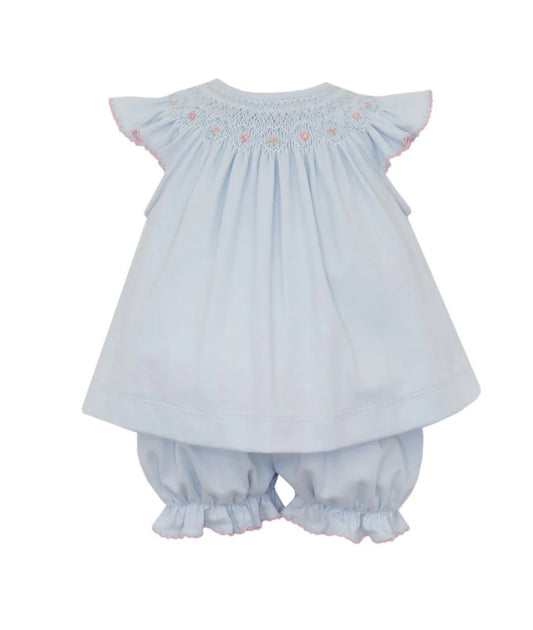 Light Blue Knit Bishop Smocked Bloomer Set