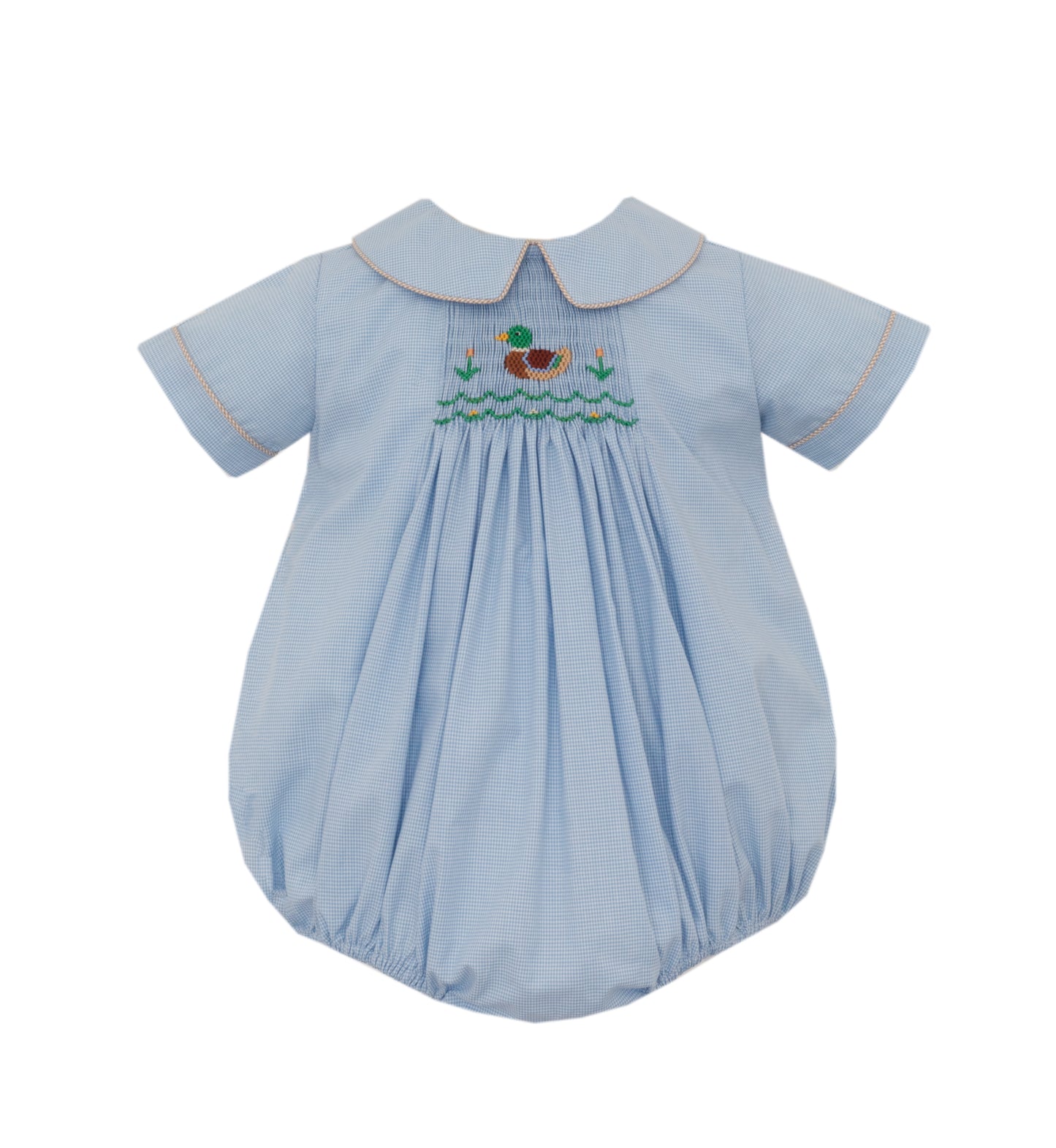 Boys Light Blue Smocked Mallard Duck Bubble