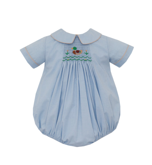 Boys Light Blue Smocked Mallard Duck Bubble
