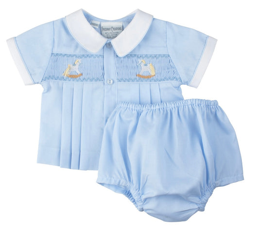 Boys Smocked Diaper Set- Rocking Horse