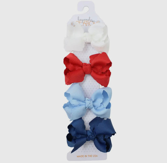 4 Pack - 3” Small Scalloped Edge Bow on Snap Clip Classic Pack