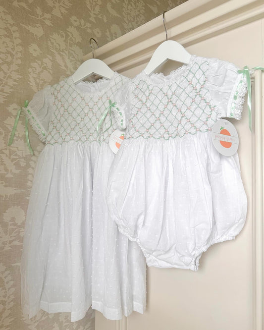 Mint & Light Pink Heirloom Smocked Dress