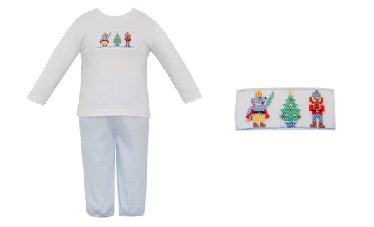 Light Blue Nutcracker Smocked Pant Set