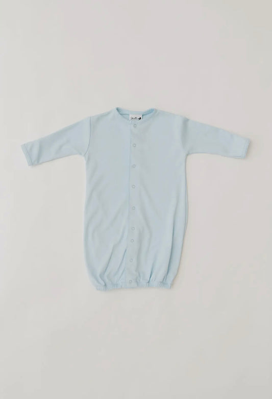 Pima Cotton Convertible Baby Gown/Jumpsuit - Baby Blue