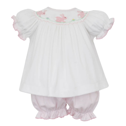 Girl’s Knit Smocked Bishop Bloomer Set- Bunny