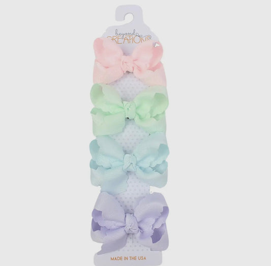 4 Pack - 3” Small Scalloped Edge Bow on Snap Clip Powder Pack