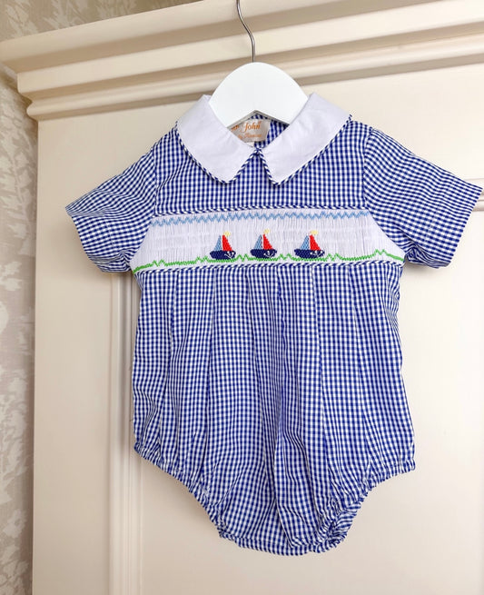 Blue Smocked Gingham Sailboat Bubble