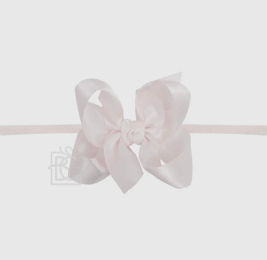 1/4” Pantyhose Headband w/ 4.5” Satin Bow - Powder Pink
