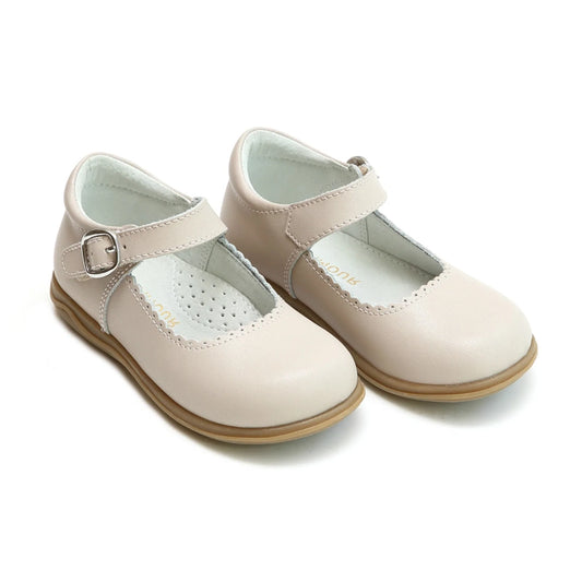 Chloe Classic Scalloped Leather Mary Jane (Toddler)- Almond